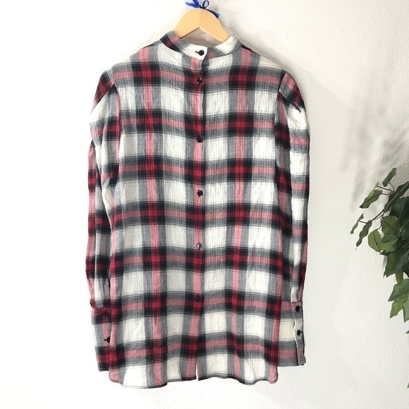 Zara Oversized Keyhole Plaid Top - Picture 8 of 9